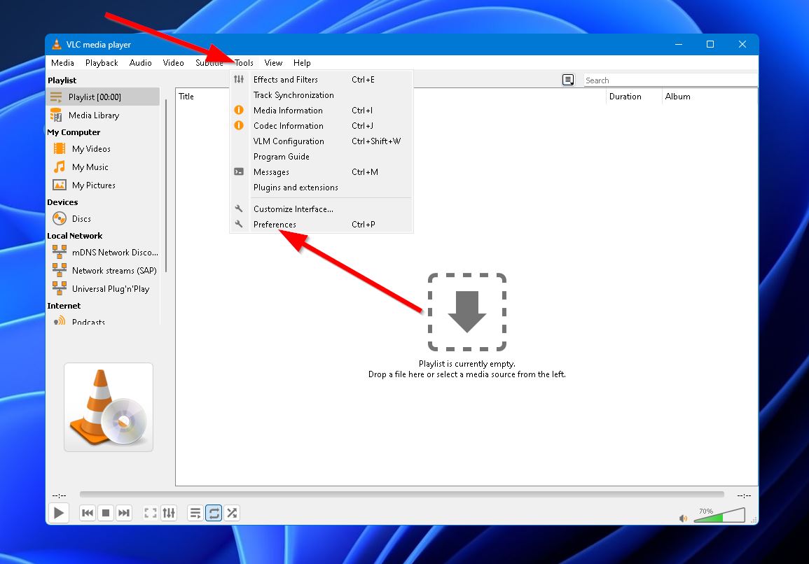 vlc tools preferences