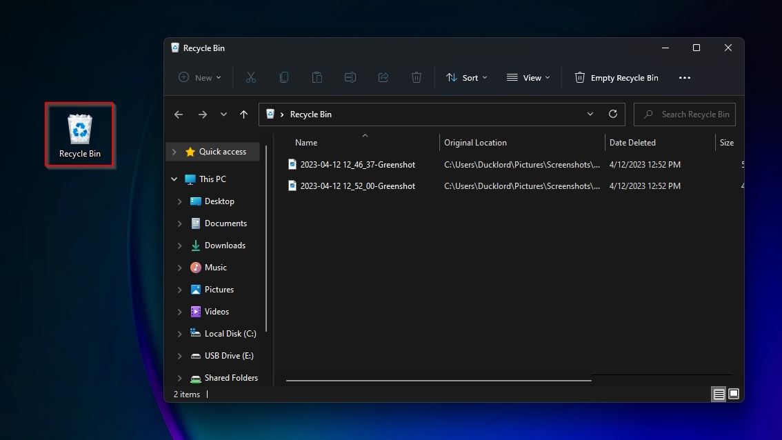 Checking Recycle Bin Content