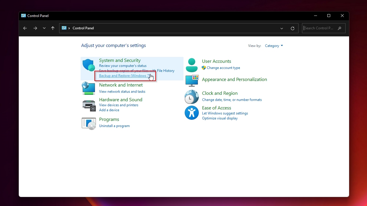 Control Panel Backup And Restore Windows 7 Entry