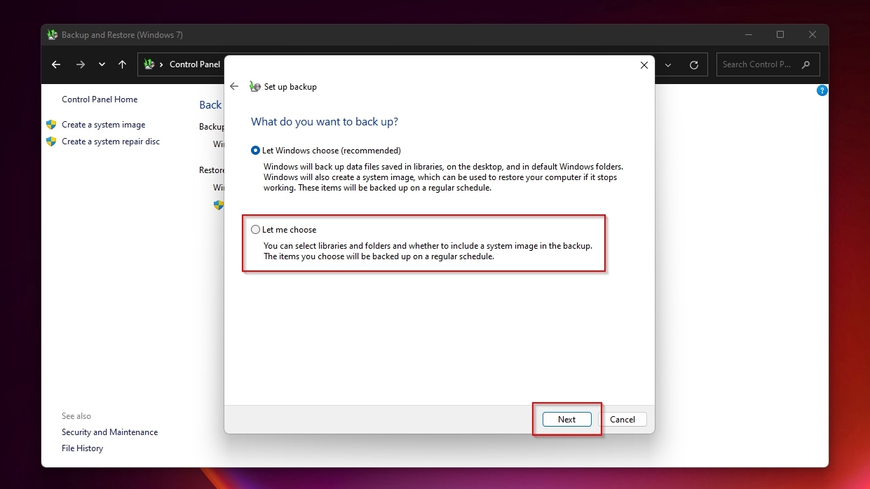 Control Panel Backup And Restore Windows 7 Going For Manual Backup Selection
