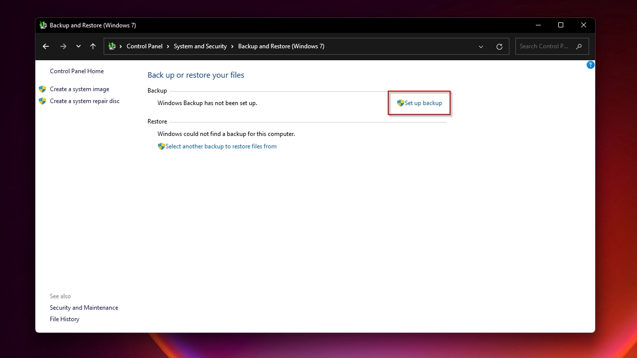 Control Panel Backup And Restore Windows 7 Set Up Backup