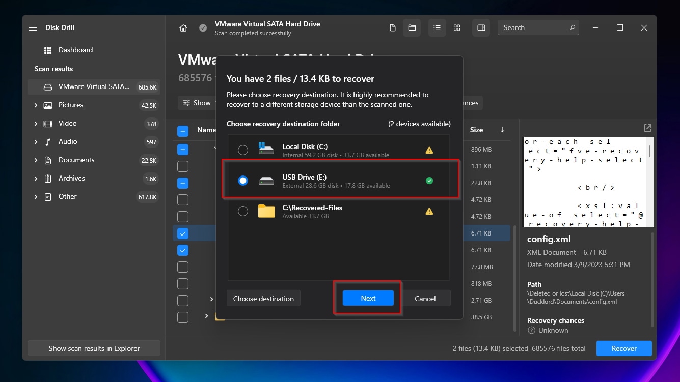 Disk Drill Choose Destination