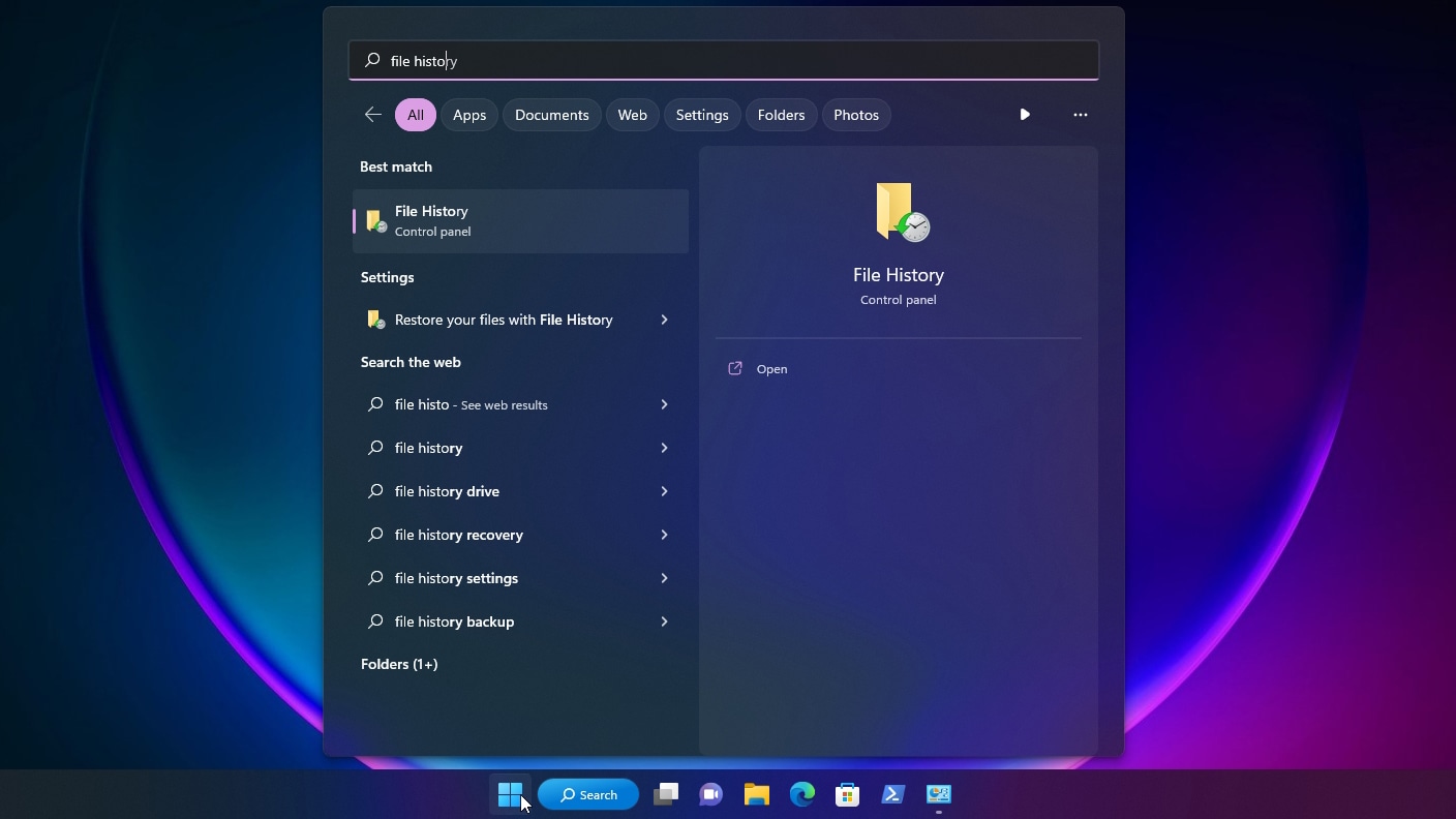 Seeking File History In Start Menu