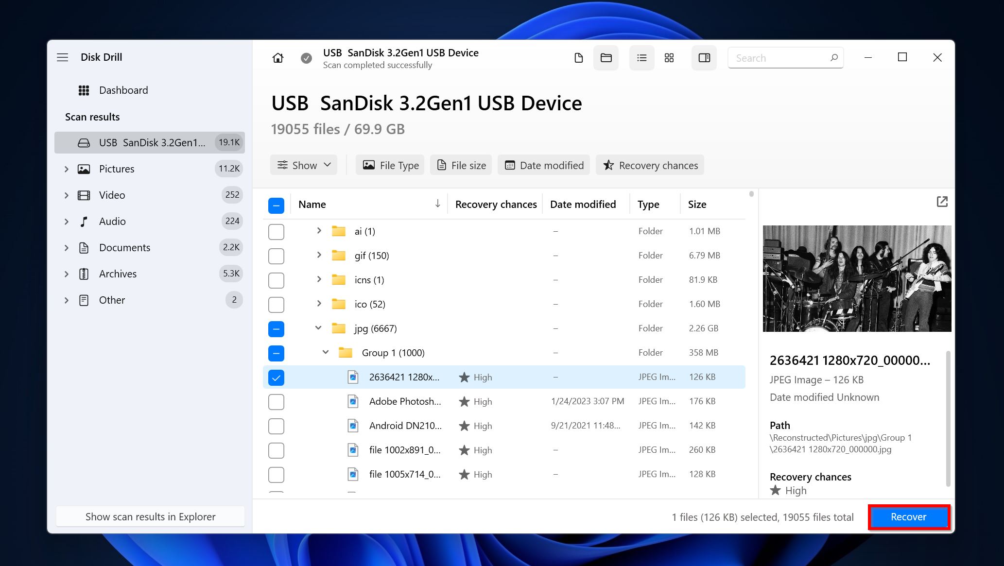 List of recoverable files in  Disk Drill.