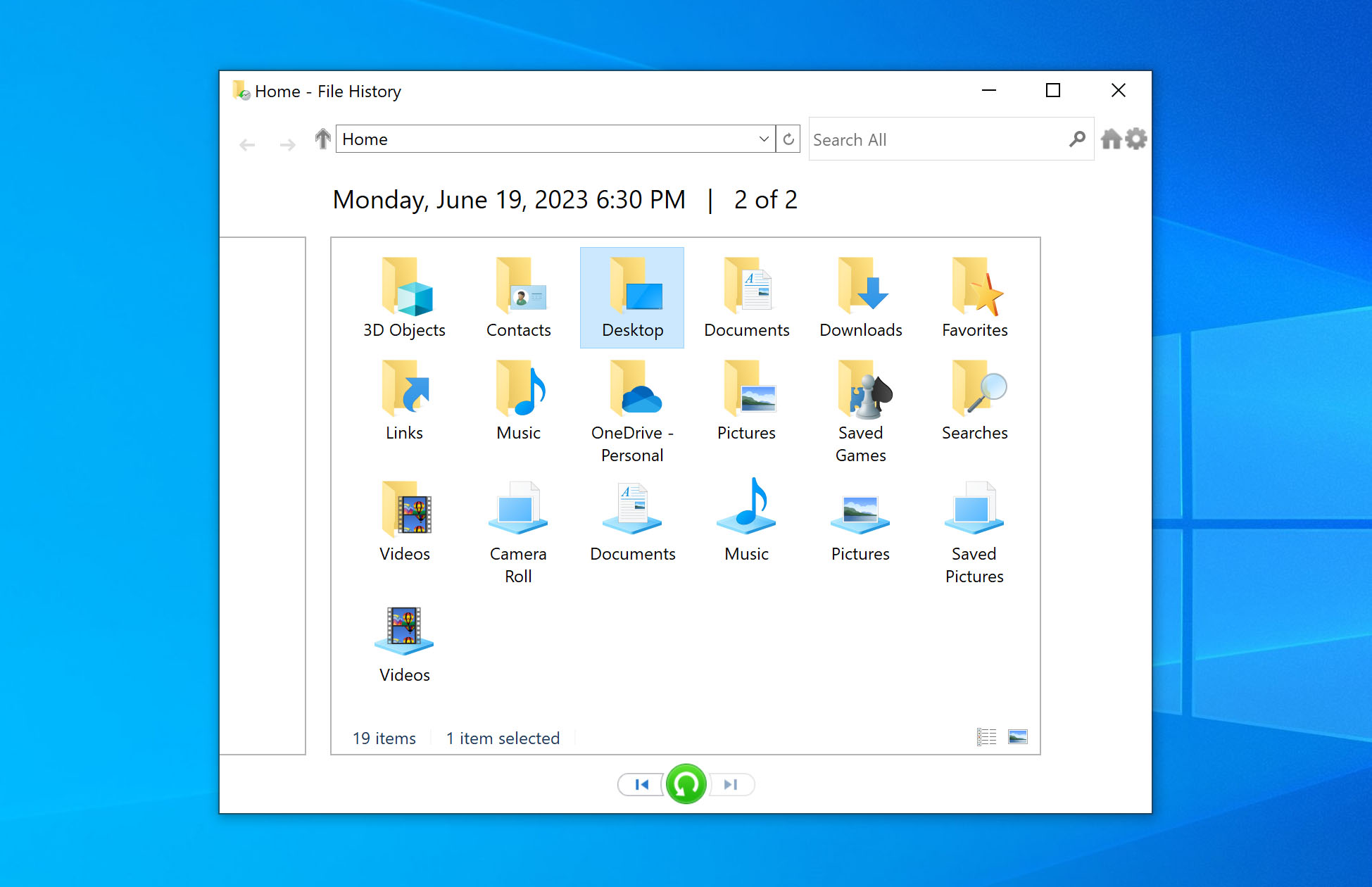 restore files with file history on windows 10