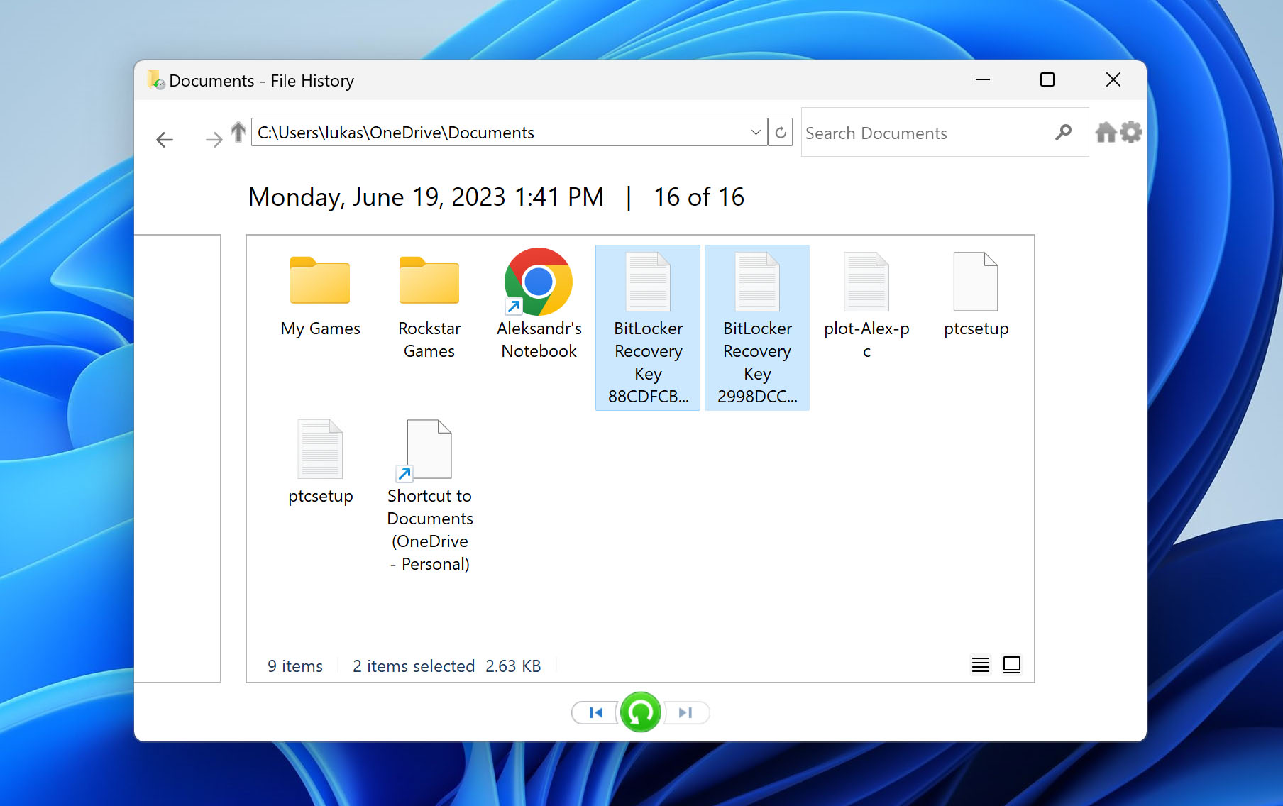 restore files with file history on windows 11