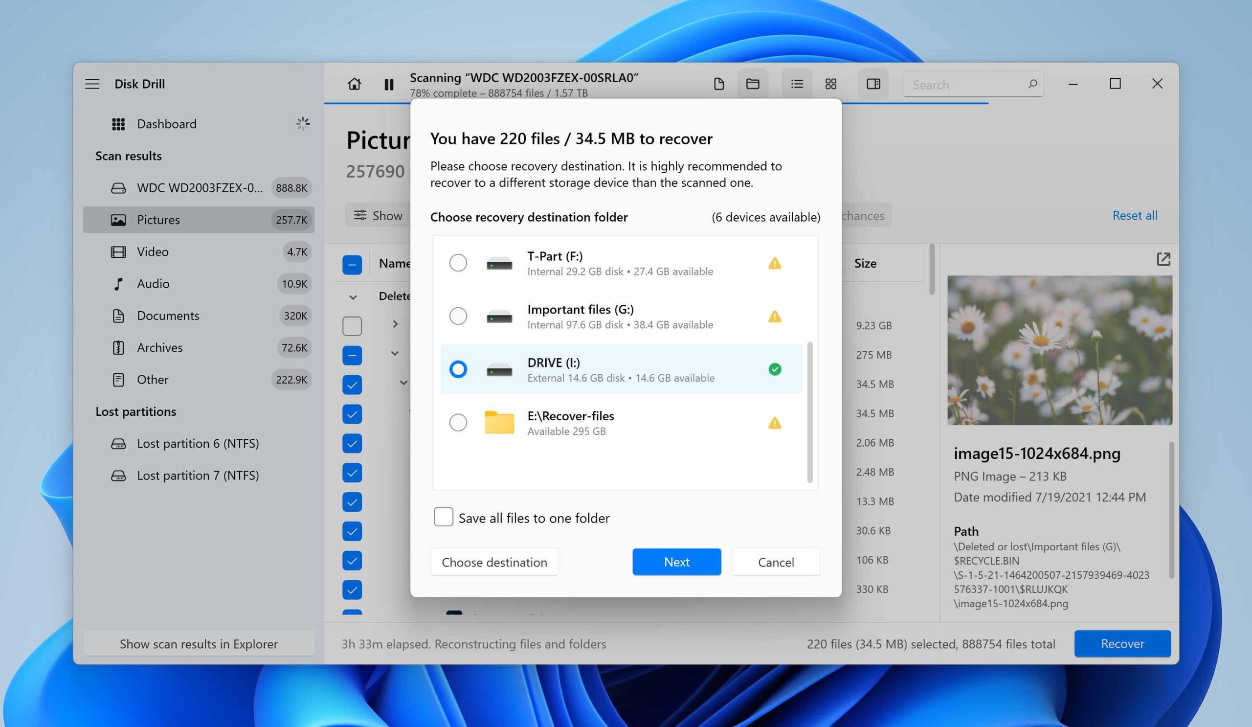 select recovery location in disk drill