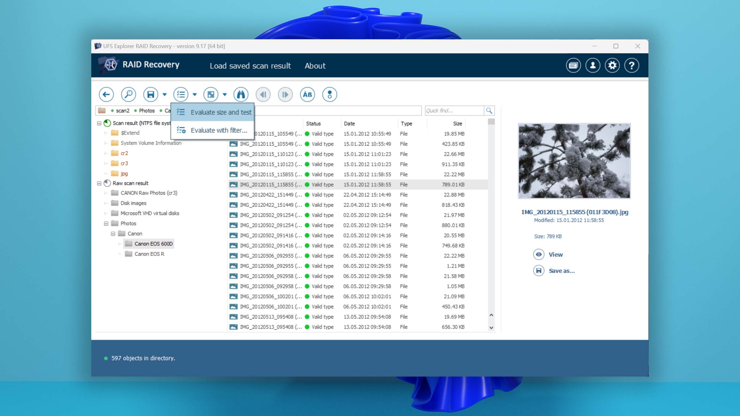 ufs explorer evaluate size and test