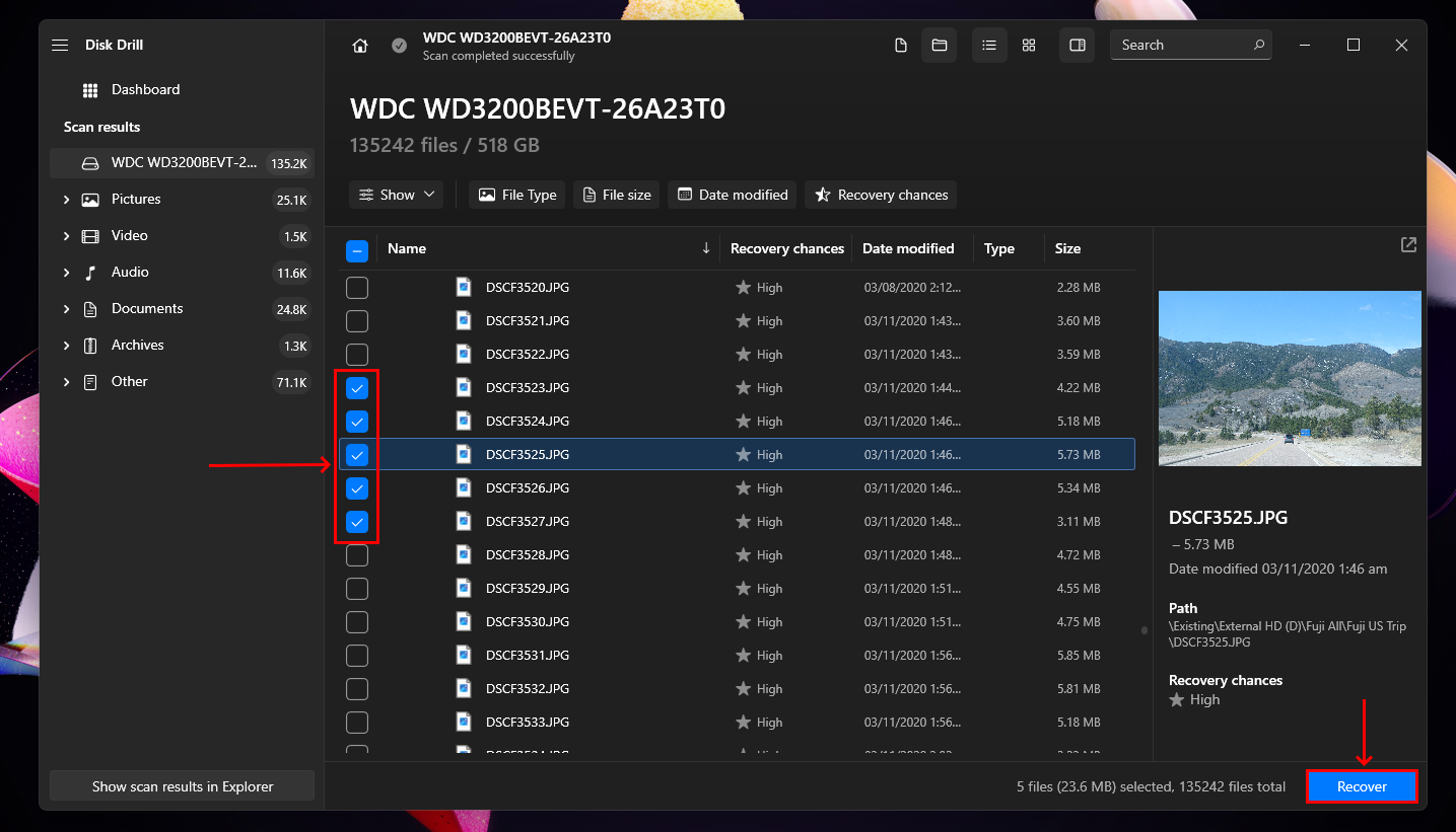 File selection window in Disk Drill
