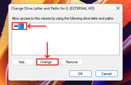 Change drive letter dialogue in Disk Management
