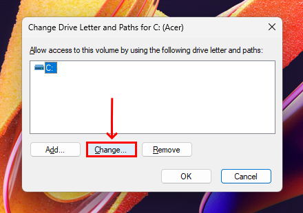 Change drive letter dialogue in Disk Management