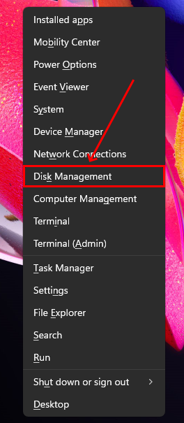 Open Disk Management in System Settings
