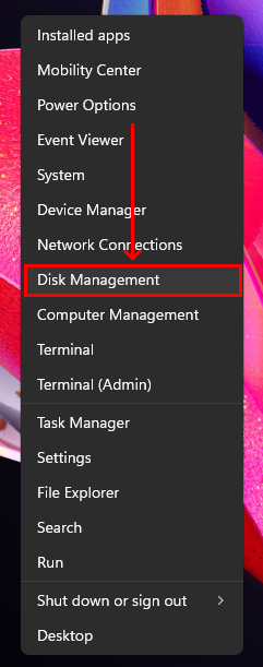 Open Disk Management in System Settings
