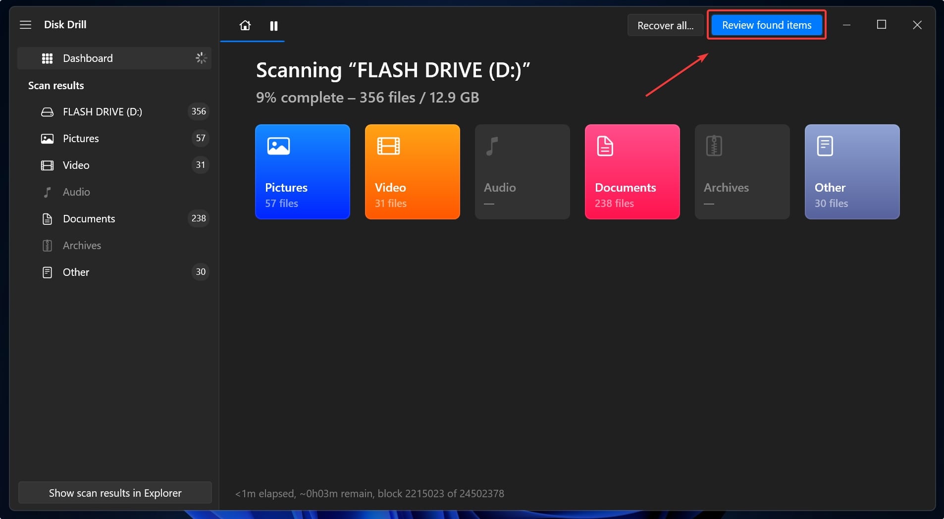 scan window on disk drill