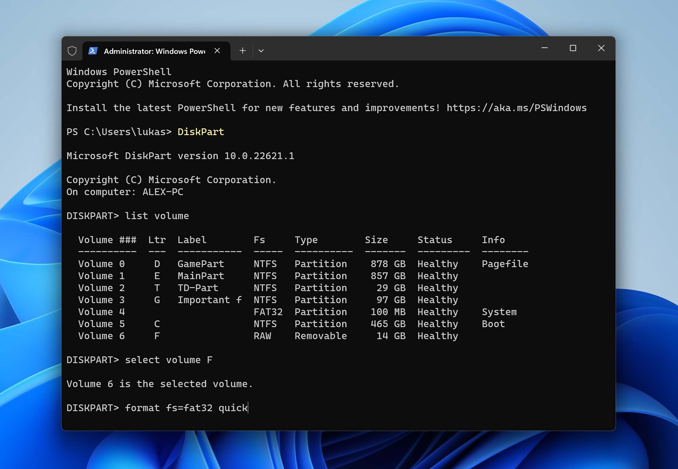 format raw sd card with diskpart