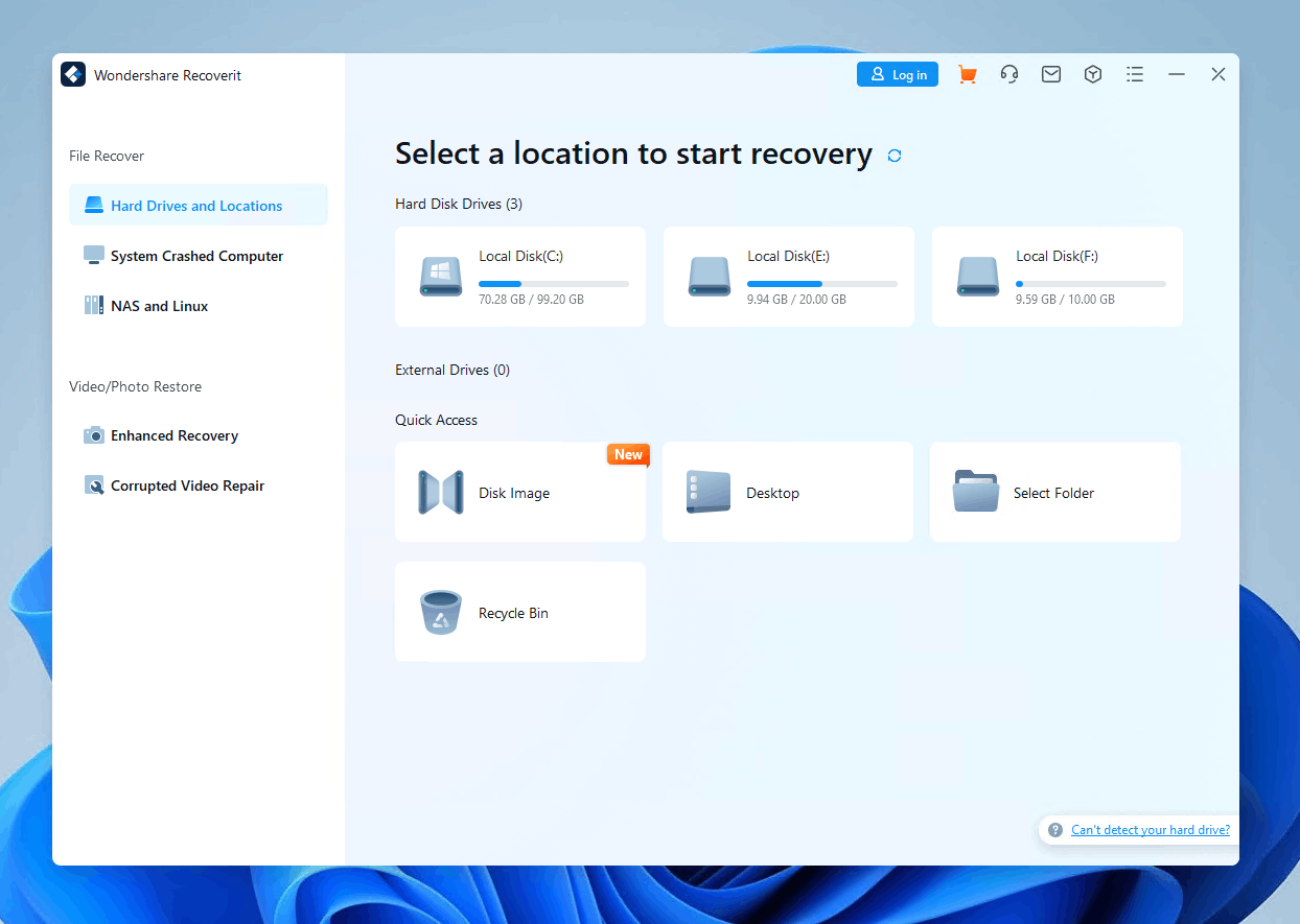Wondershare Recoverit interface