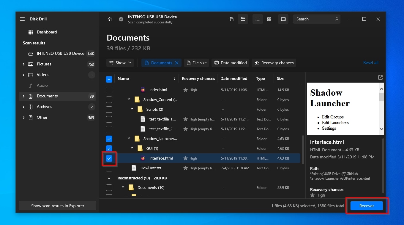 Disk Drill Files Selected for Recovery