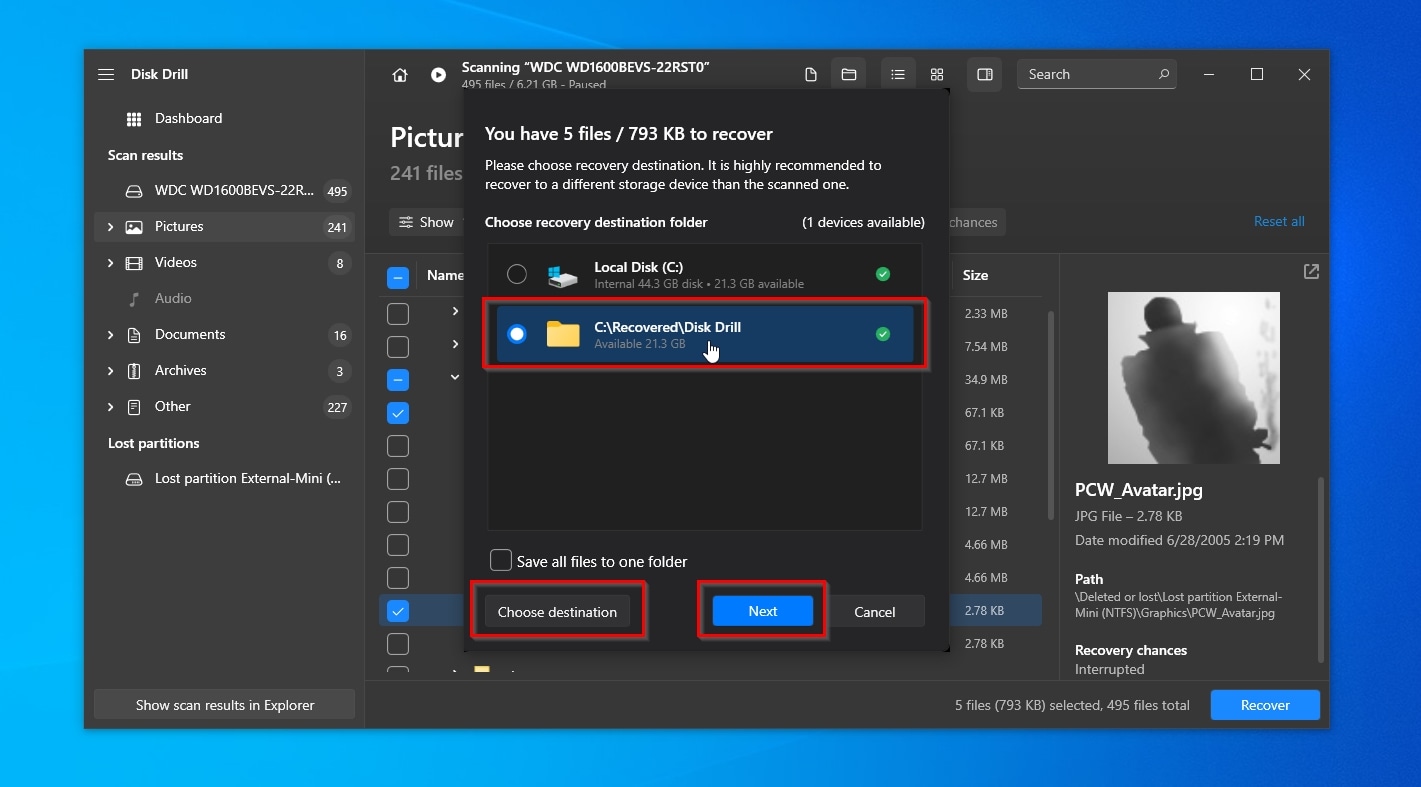 Disk Drill Selecting Target Folder