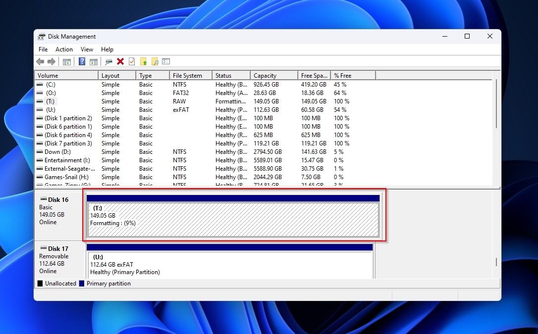 Disk Management Formatting Disk