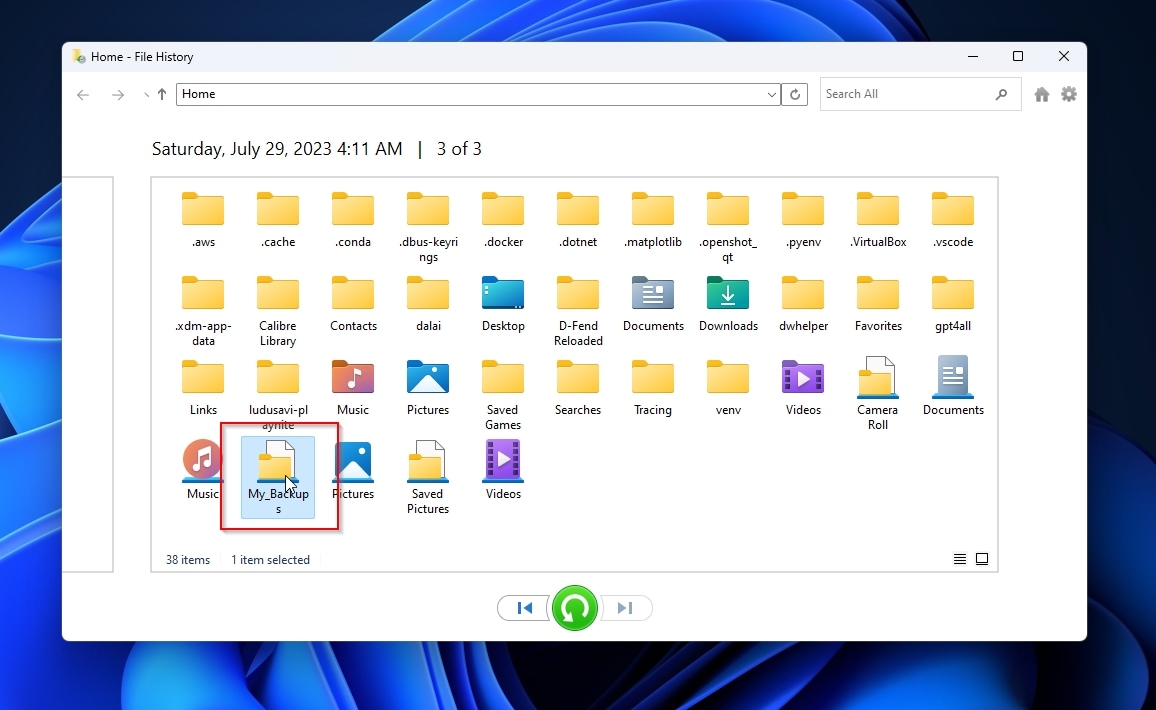 File History Select Library Folder