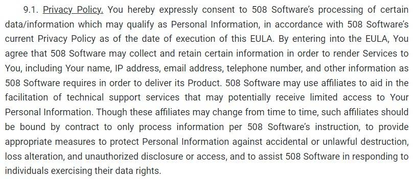 EULA on Privacy Policy.