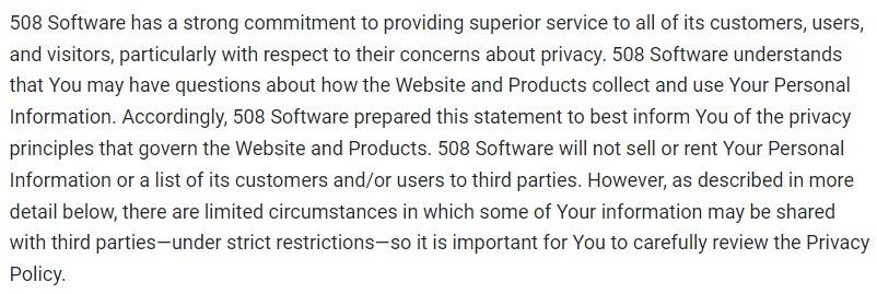 Privacy Policy word from 508 Software.