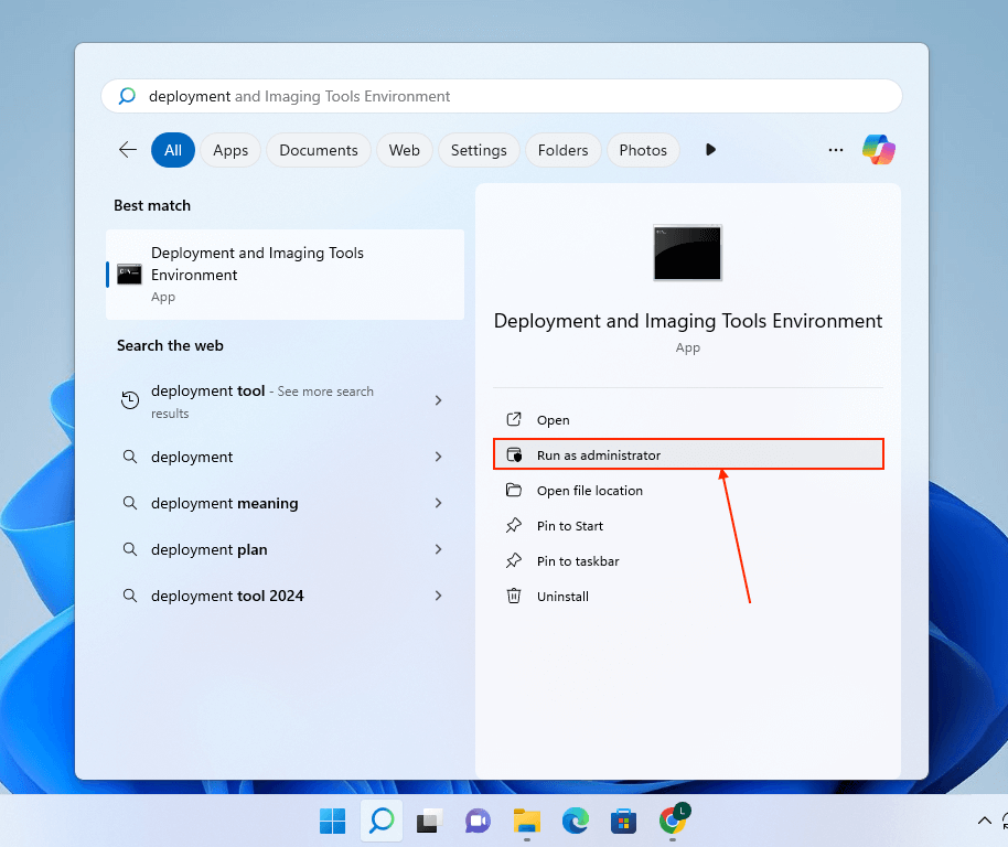 Running the Deployment and Imaging Tools Environment as administrator