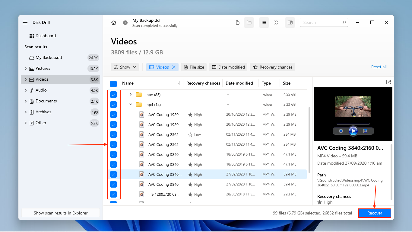 Choosing files for recovery in Disk Drill