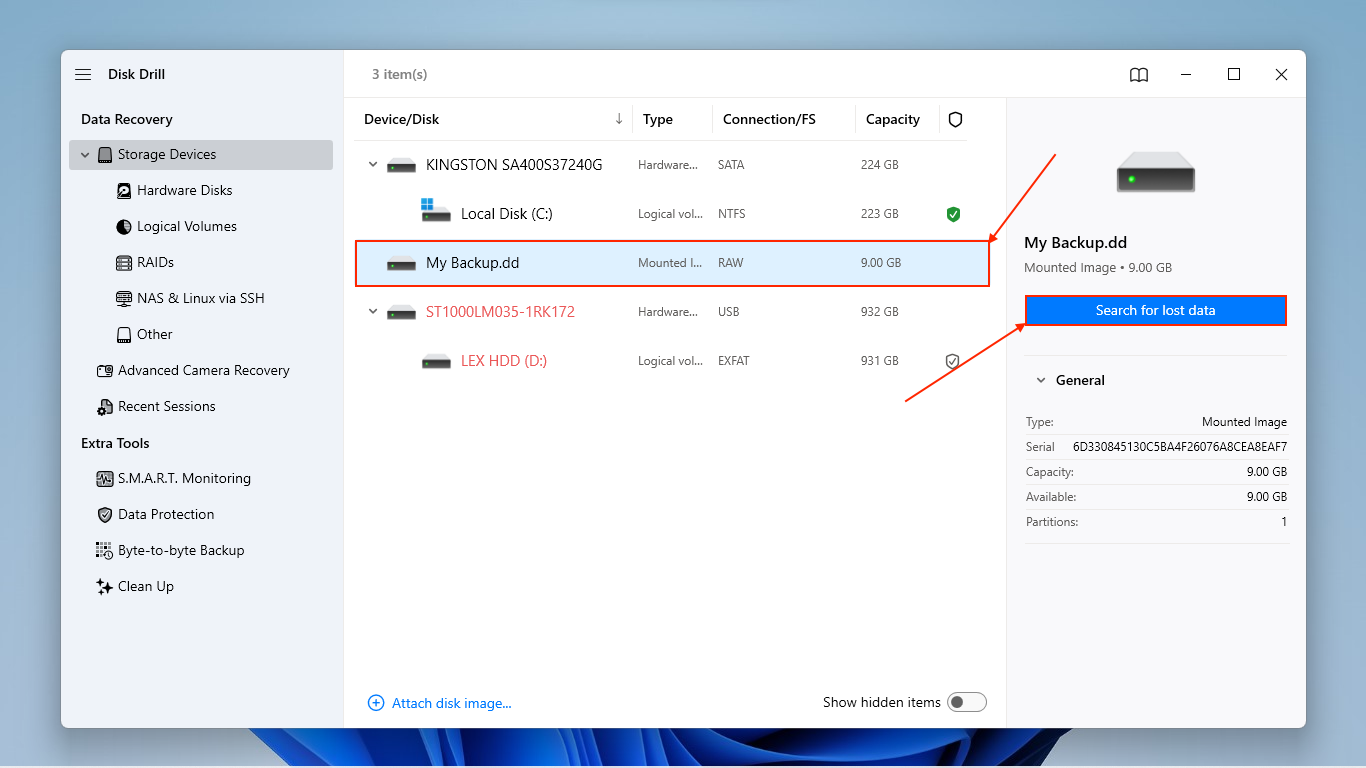 Choosing a disk to scan with Disk Drill